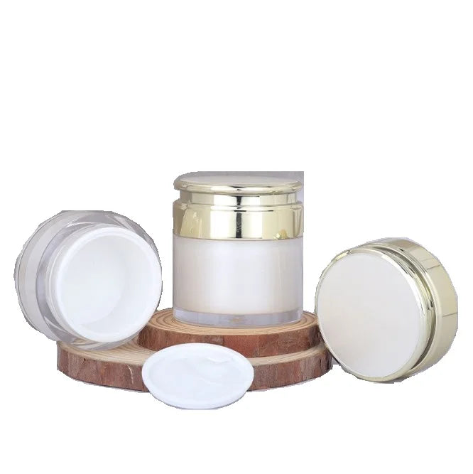 Custom logo 50g High End Acrylic Pearl White Cosmetic Package Containers Gold Cap Skin Care Cream Mask Jar Discount
