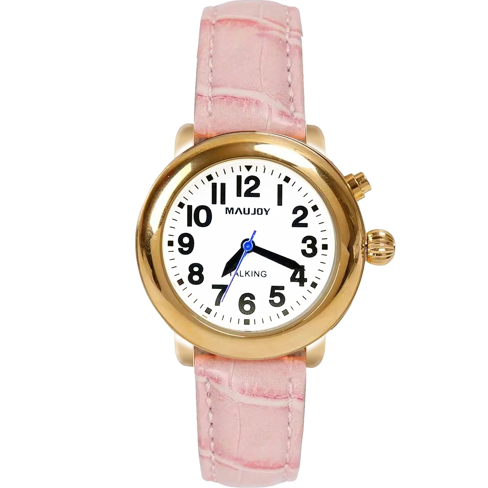 French Romance Pink Leather Strap Gold Women Talking Watch Gift for the Elderly Blind Visually Impaired People or Old People