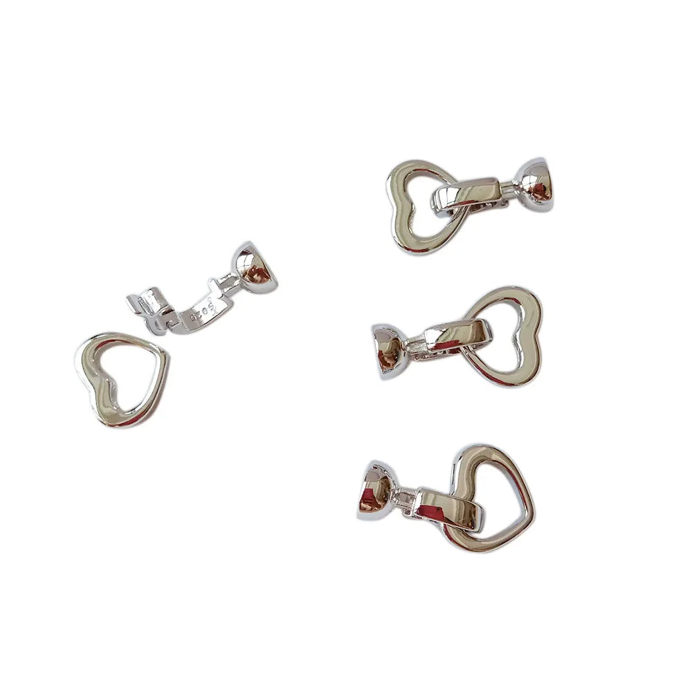 High Quality 925 Silver 18K Gold Plating 21x13mm Heart-shaped Metal Cord Ends Necklace Clasp Wholesale Jewelry Findings Copper
