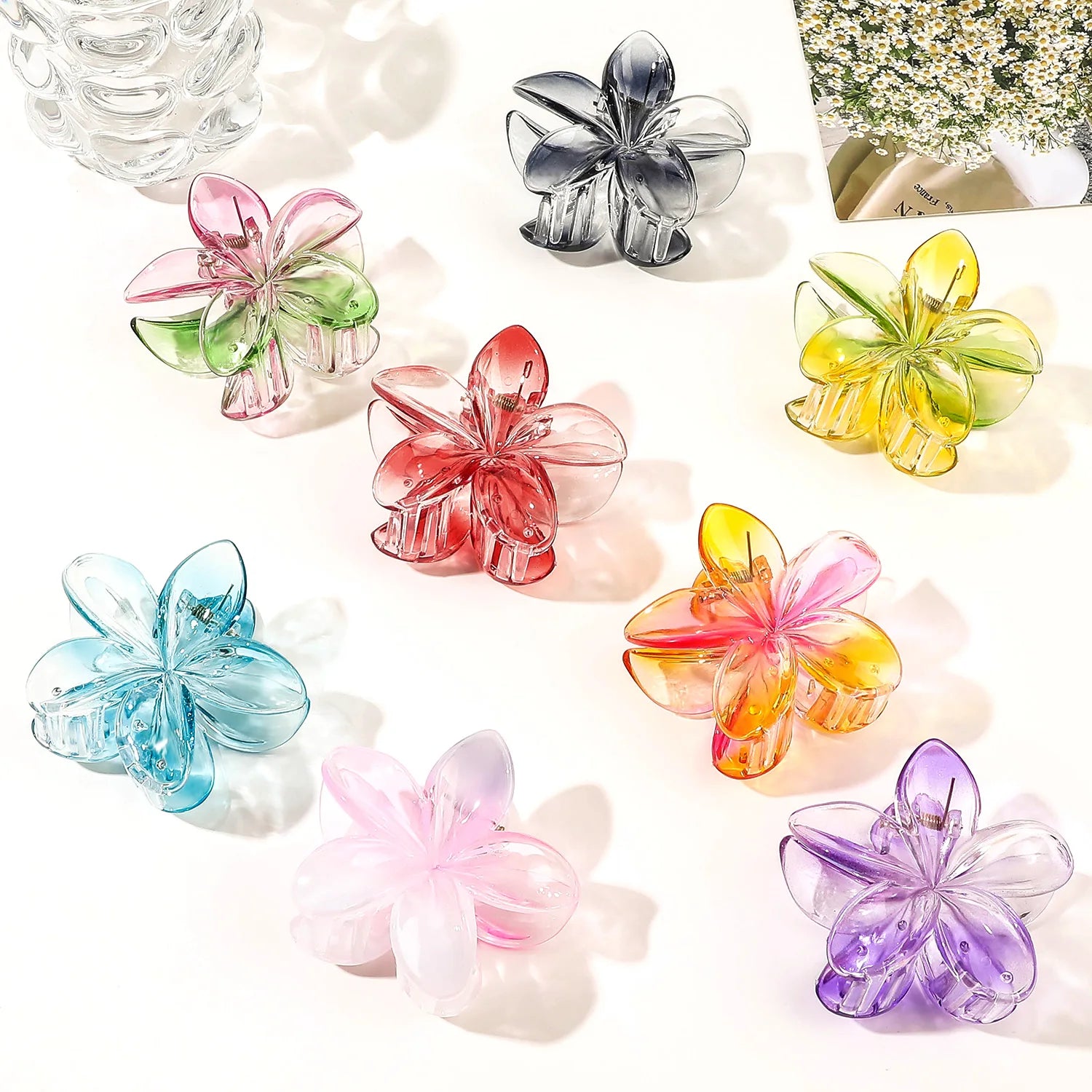 2024 3.2inch Plastic Plumeria Hair Clips Medium Claw Clips for Thin Hair Strong Hold Nonslip Mix Colors Beach Hair Accessories
