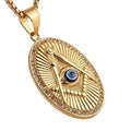 18K Gold Plated Stainless Steel Masonic Eye Signet Pendant Necklace Oval Shaped Free Mason Jewelry Butterfly Pattern Link Chain