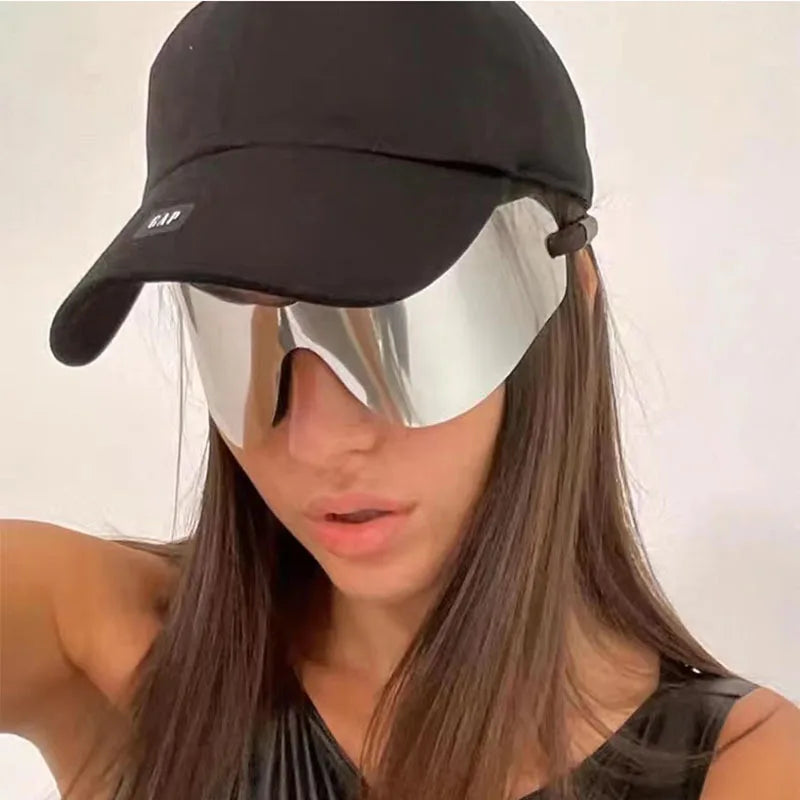 Sunglasses 2023 Glasses Fashion Futuristic Mirrored Sunglasses Female Men Designer Silver Punk Custom Semi Rectangle Sun Glass