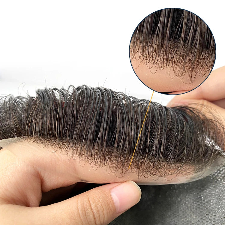 HS1V Super Thin 100% Hand Tied Men's Toupee Natural Wave Style With Invisible Hairline and Comfortable PU Base