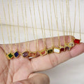 12 Months Colorful Zircon Choker Necklace 925 Sterling Silver 18K Gold Plated Square Pendant Birthstone Necklace