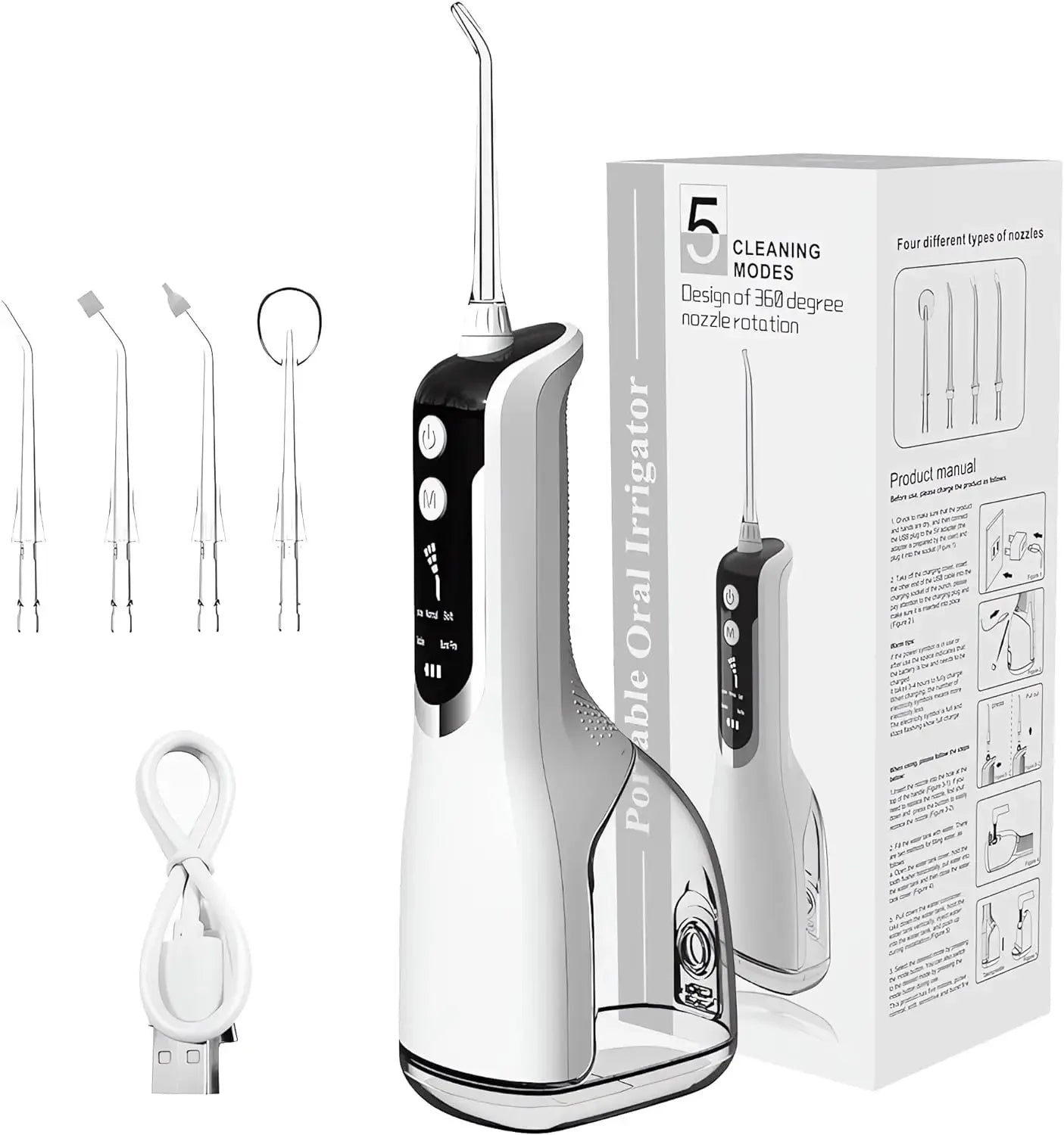 Portable Oral Irrigator Teeth Wate Flosser Kit Type-C 330ML Water Tank 5 Modes Teeth Cleaner Water Flosser OEM Customize Logo