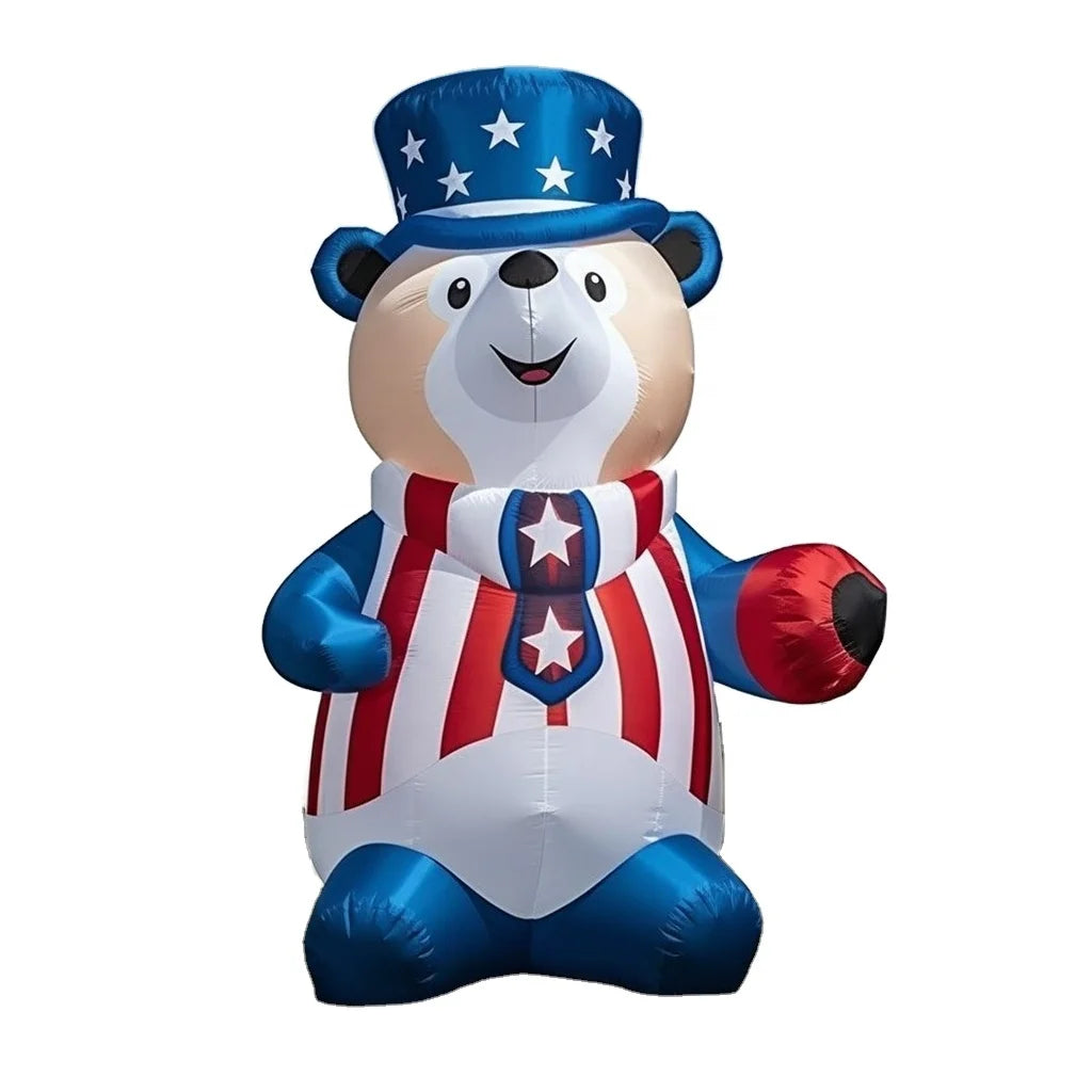 Patriotic Independence Day 4th of July Liberty Bear Inflatable Decorations 1.8m 100% Polyester for Indoor Outdoor Yard Garden