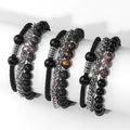 New Sale Natural Gemstone Matte Black Glass Beads Bracelet Vintage Leather Rope Bracelet Stainless Steel Chain Bracelet 3pcs Set