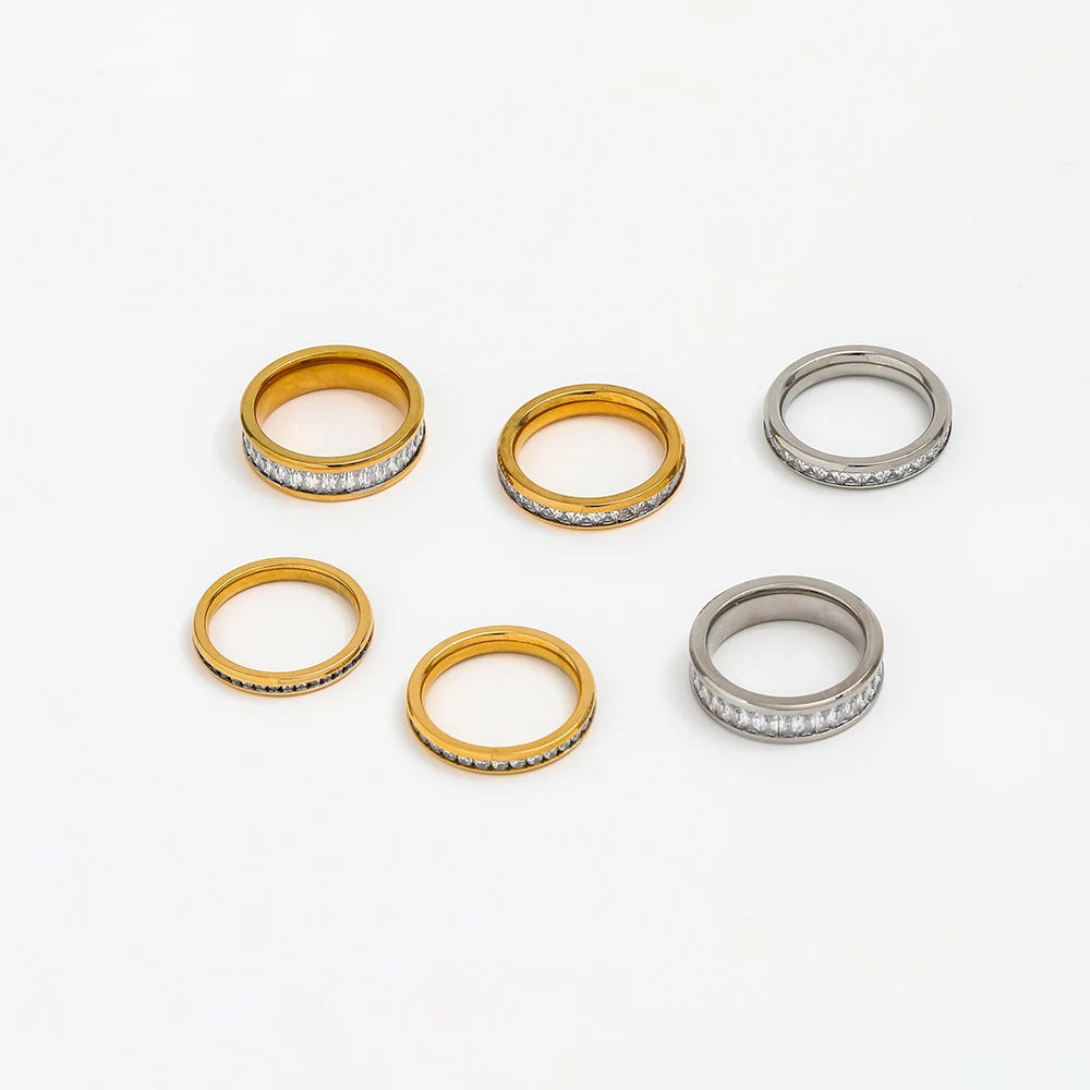 Fenny 18K Gold Plated No Fade Light Luxury Fashion Zirconia Pave Ring Finger Ring Stainless Steel Wholesale Jewelry
