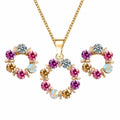 HZS-161 Women Jewelry Kit Crystal Rhinestone Diamond Circle Pendant Necklace Stud Earring Jewelry Set