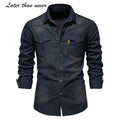 Euro Size Cotton Spandex Washed Men's Jean Shirt Jacket Cowboy Long Sleeve Denim Shirt With Pockets