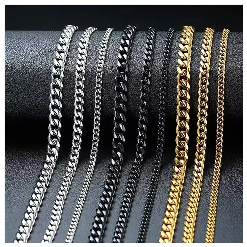 Factory Stock Waterproof Gold Plated Stainless Steel 7mm Cuban Necklace Men Matte Surface Miami Cuban Link Necklace