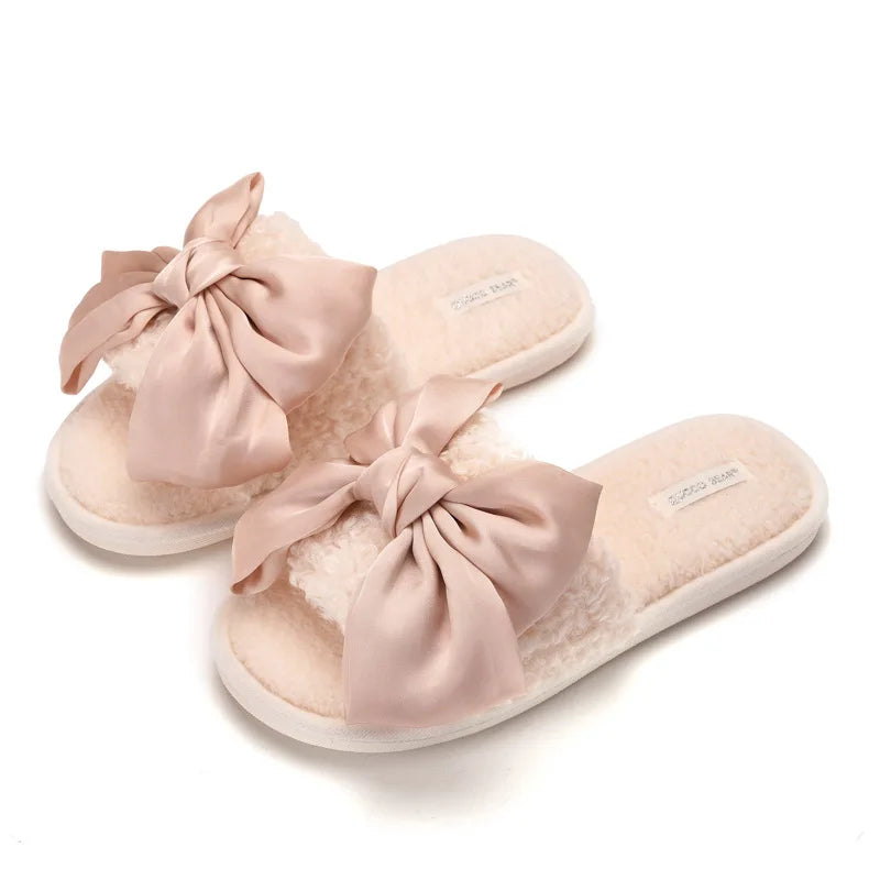 2022 New Ins Women Leisure Comfortable Colorful Bow Fashion Outdoor Contracted in the Spring and Autumn Fluffy Home Slippers