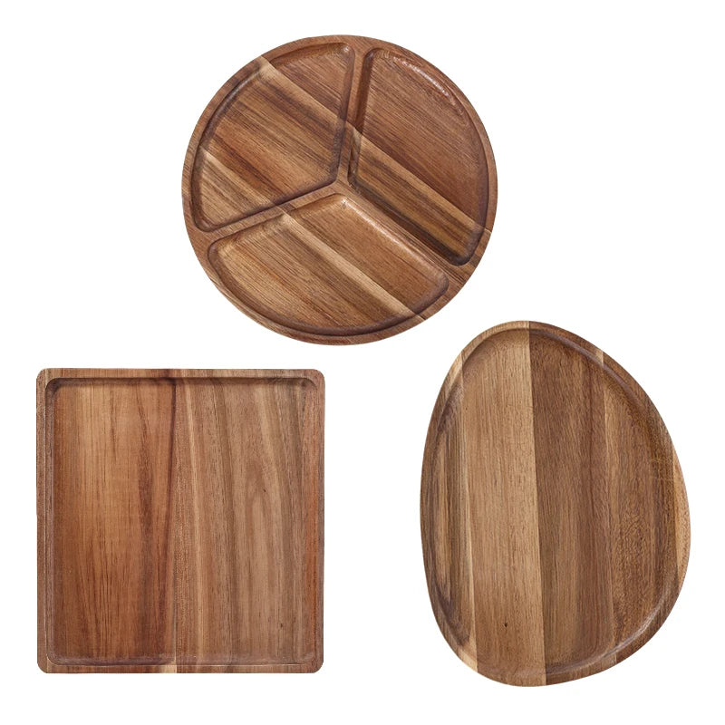 Acacia Wood Serving Platters Wooded Divided Tray Charcuterie Vegetable Food Dish Dessert Cheese Snacks Platter Board