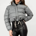 Winter Collar Simple Casual Cotton-padded Jacket Joker Solid Color Ladies Short Bread Jacket