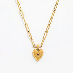 Fenny 18K PVD Plated High Quality Waterproof Fashion Vintage Chic Heart Zirconia Pendant Necklace Stainless Steel Jewelry