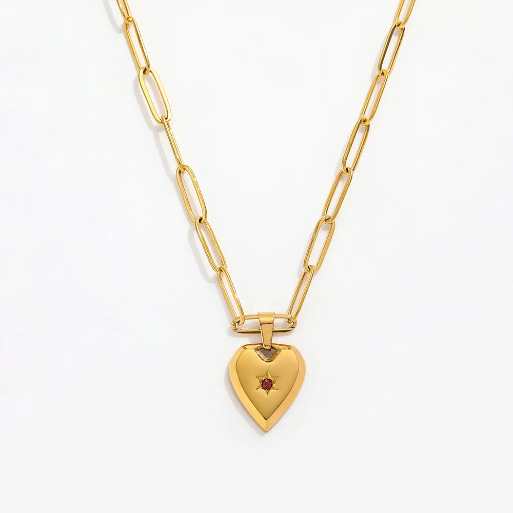 Fenny 18K PVD Plated High Quality Waterproof Fashion Vintage Chic Heart Zirconia Pendant Necklace Stainless Steel Jewelry