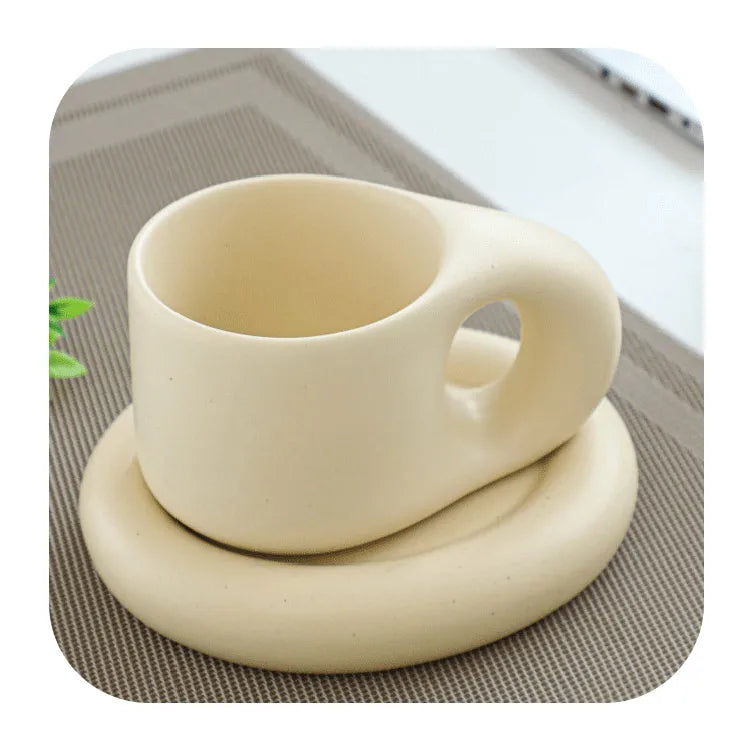 Scandinavi Style Splash-ink Speckled Ceramic Mug Large Handle Tea Cups and Saucer Coffee Cup Set
