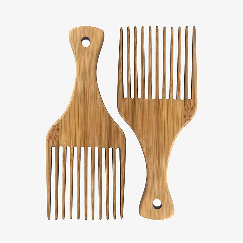 Hot Selling Low Price 100% Natural Bamboo Afro Hair Pick Comb Customized Logo Afro Pick Comb