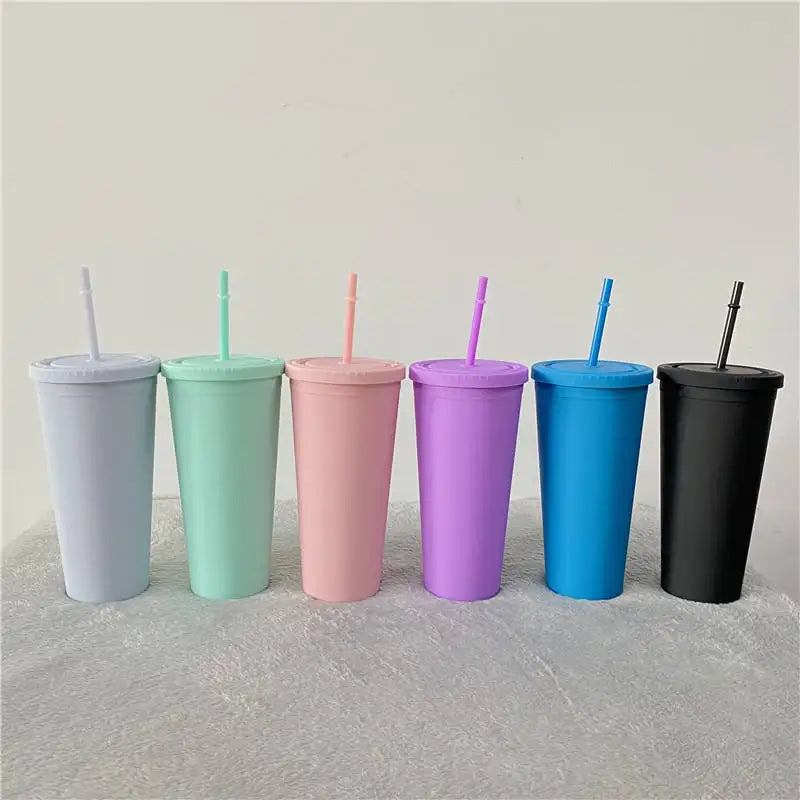 Custom Model 22oz Double Walled Reusable BPA Free Matte Pastel Colored Silicone Drinking Resin Handicrafts Straws Model Pattern