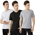 Summer Short Sleeve T-shirt Men's Black White and Grey V-neck Three-piece Suit