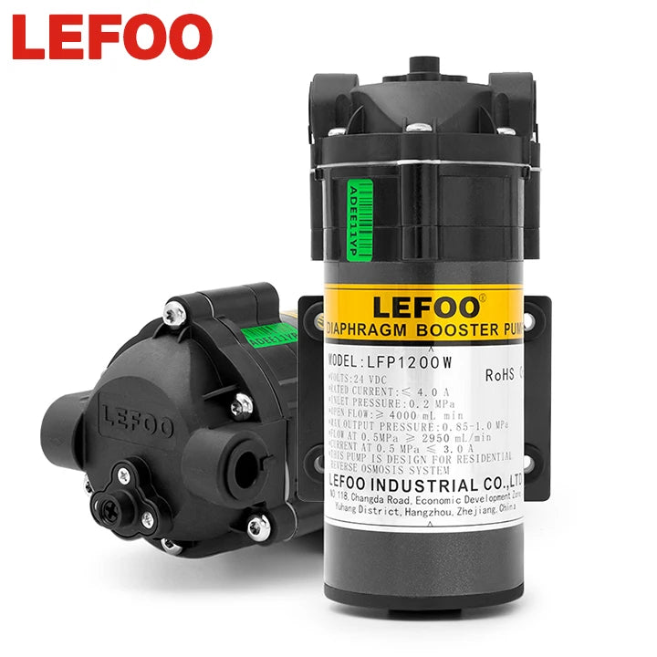 LEFOO 200 Gpd Diaphragm Pump Booster with DC Motor Manual RO Water Pump for Water Purifier and Water Treatment