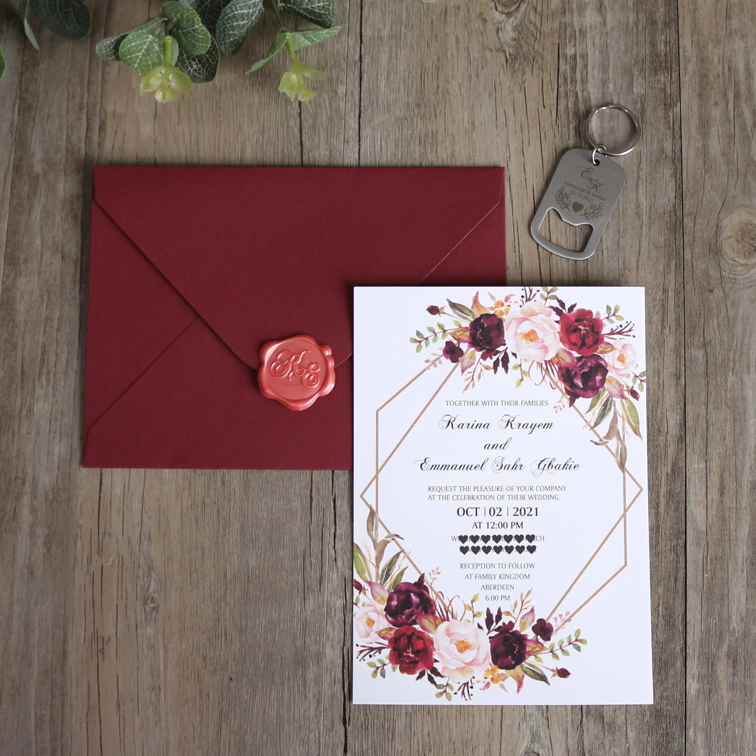 Customized Red Printed Metal Opener Wax Seal Gift Paper Card With Blank Envelopes Vintage Style Paper Wedding Invitation Set