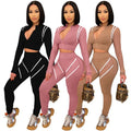 2021 Summer Fashion Women Clothing Long Sleeve Color Sweatsuit Jogging Suit Two Pieces Pants Set