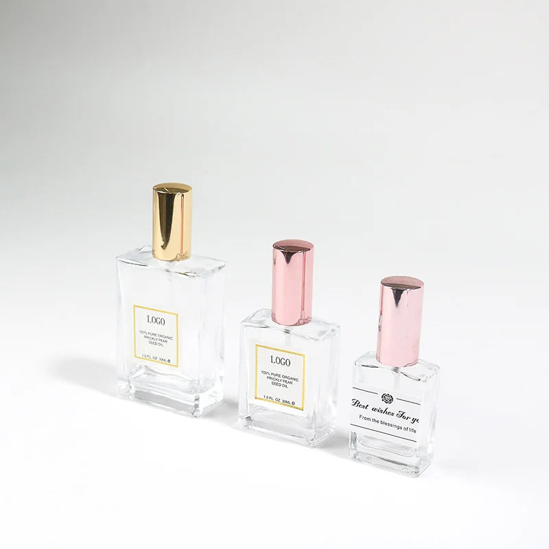 Wholesale Glass Spray Guangzhou Perfume Bottles Cosmetic Square Bottle 30Ml 50Ml Refillable with Gold Screw Lid
