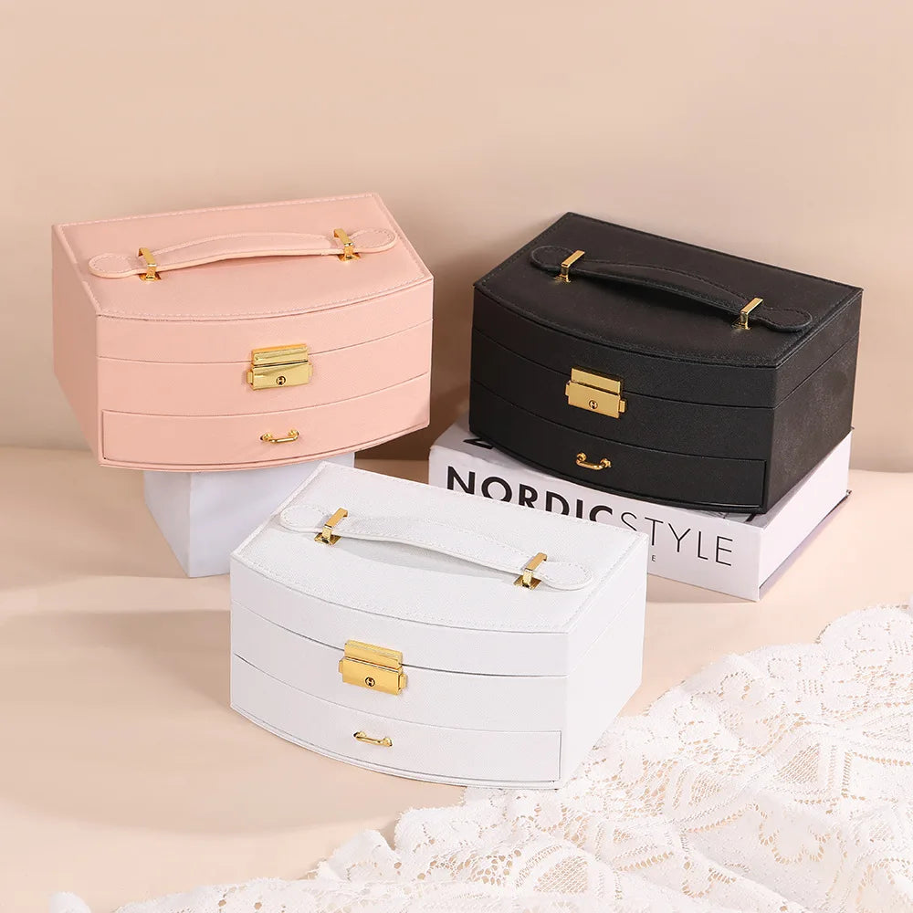 Yiwu Jewelry Box Cute Travel Leather Storage Rings Earrings Necklace Jewellery Organizer pink Kid's Gift Jewelry Packaging Box