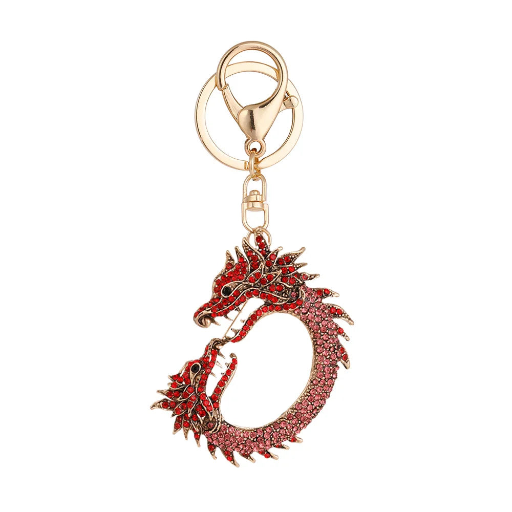 2024 New Year Dragon Keychain Yellow Diamond Rhinestone Chinese Dragon Keychain for Gift