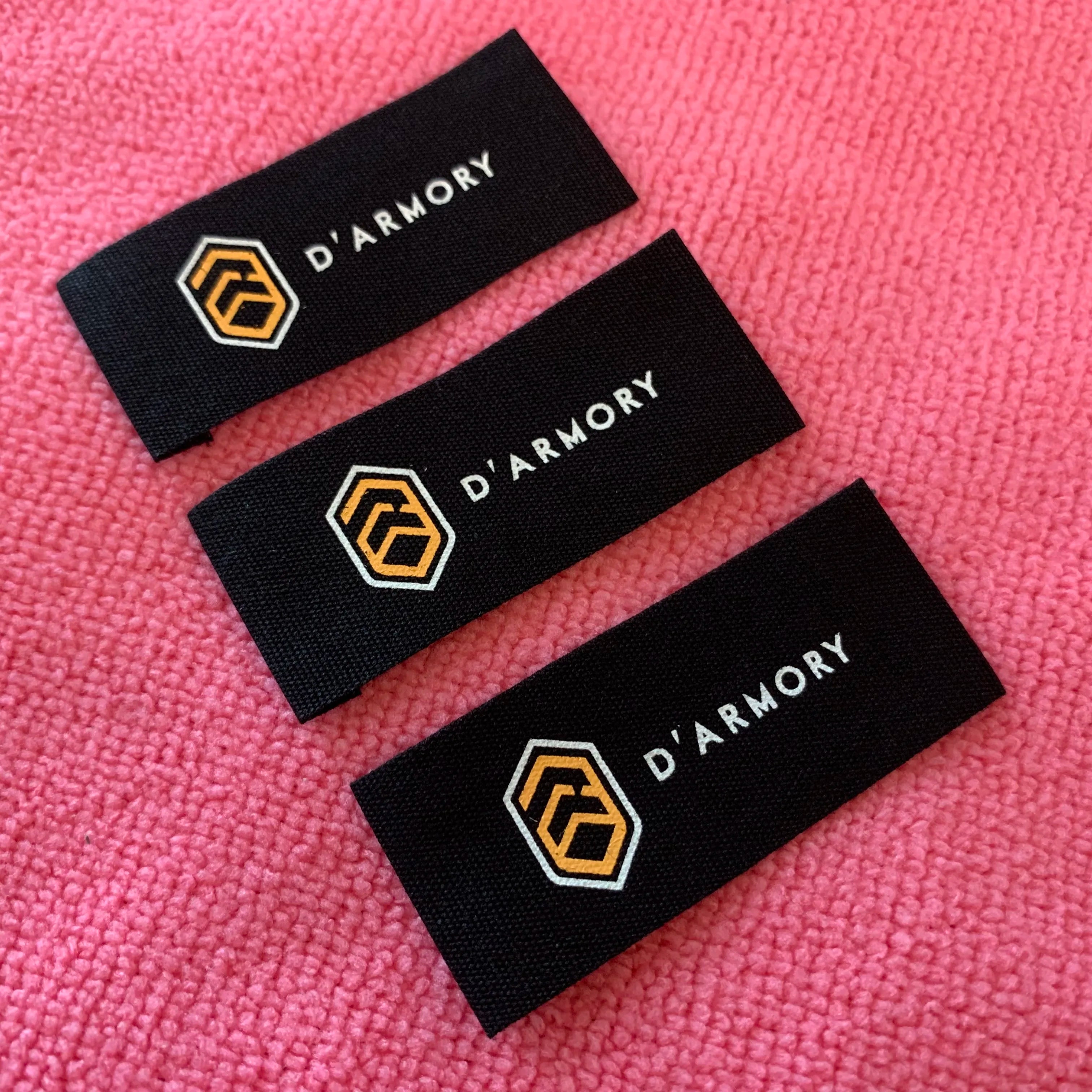 Silk Screen Printed 100% Canvas Cotton Labelsew on Brand Name logo Black Cotton Collar Tag for Shirt