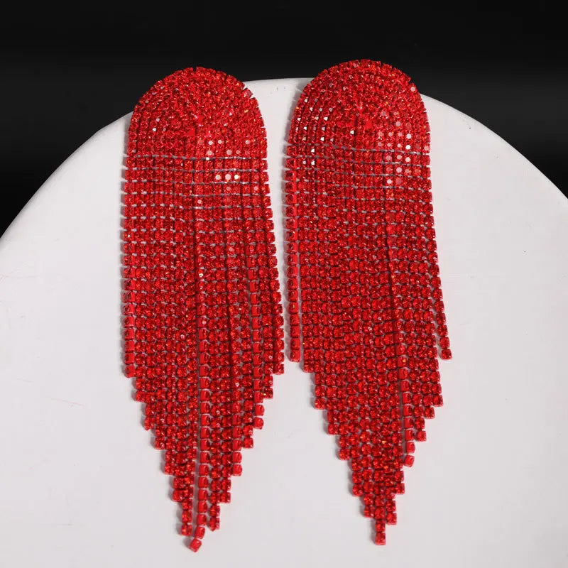 For 2022 Geometric Bridal Wedding Drop Earrings Women's Long Rhinestone Tassel Multi-Layer Statement Alloy Gold Plated