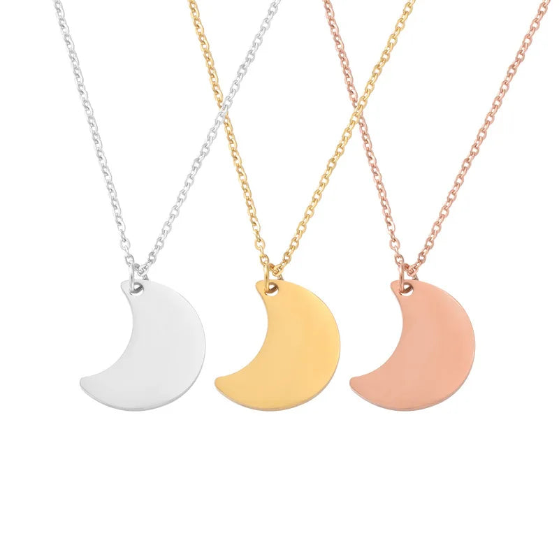 Moon design Blank Stainless Steel Pendant necklace Silver / Gold / Rose gold Tag Pendant Necklace with Custom laser logo