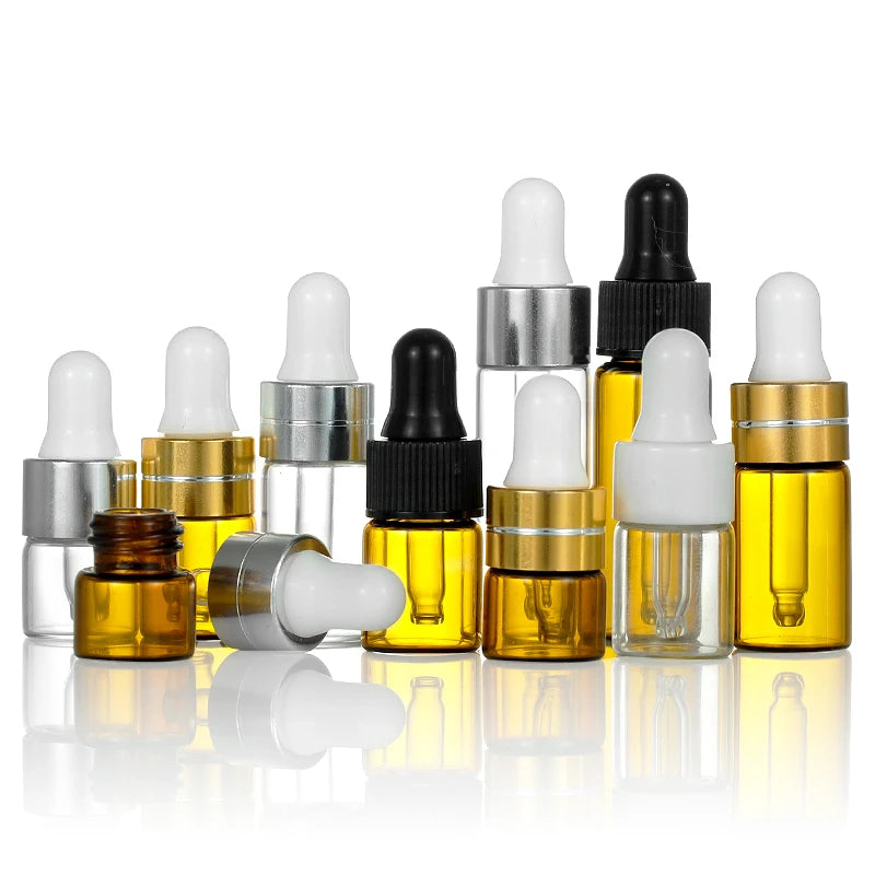 Empty 1ml 2ml 3ml 5ml Mini Borosilicate Amber Glass Cylinder Vial Essential Oil Bottle Dropper Reed Diffuser Customizable Logo