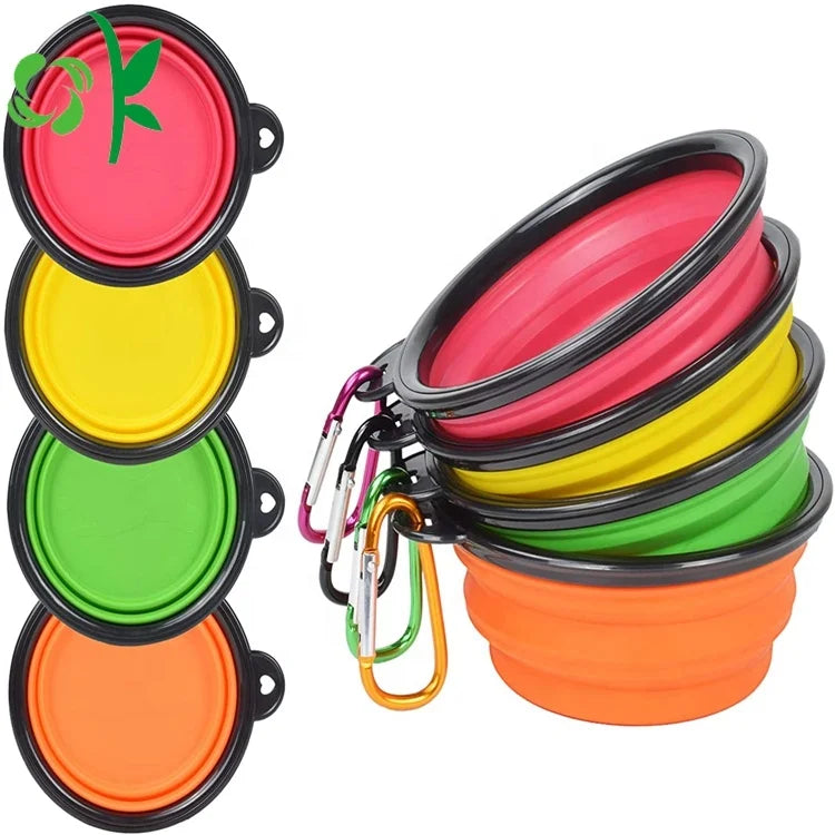 OKSILICONE Collapsible Silicone Travel Dog Bowl With Carabiner Safety Hooks Expandable Portable Travel Pet Bowl for Feeding Pets