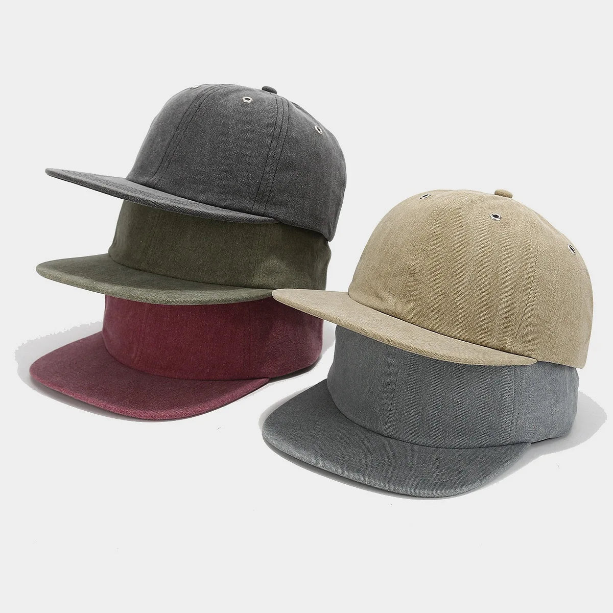New Casual Retro Snapback Cap Trendy Hip-Hop Hat Wide Brim Baseball Cap for Women Washed Cotton PU Leather Buckle Snapback Cap