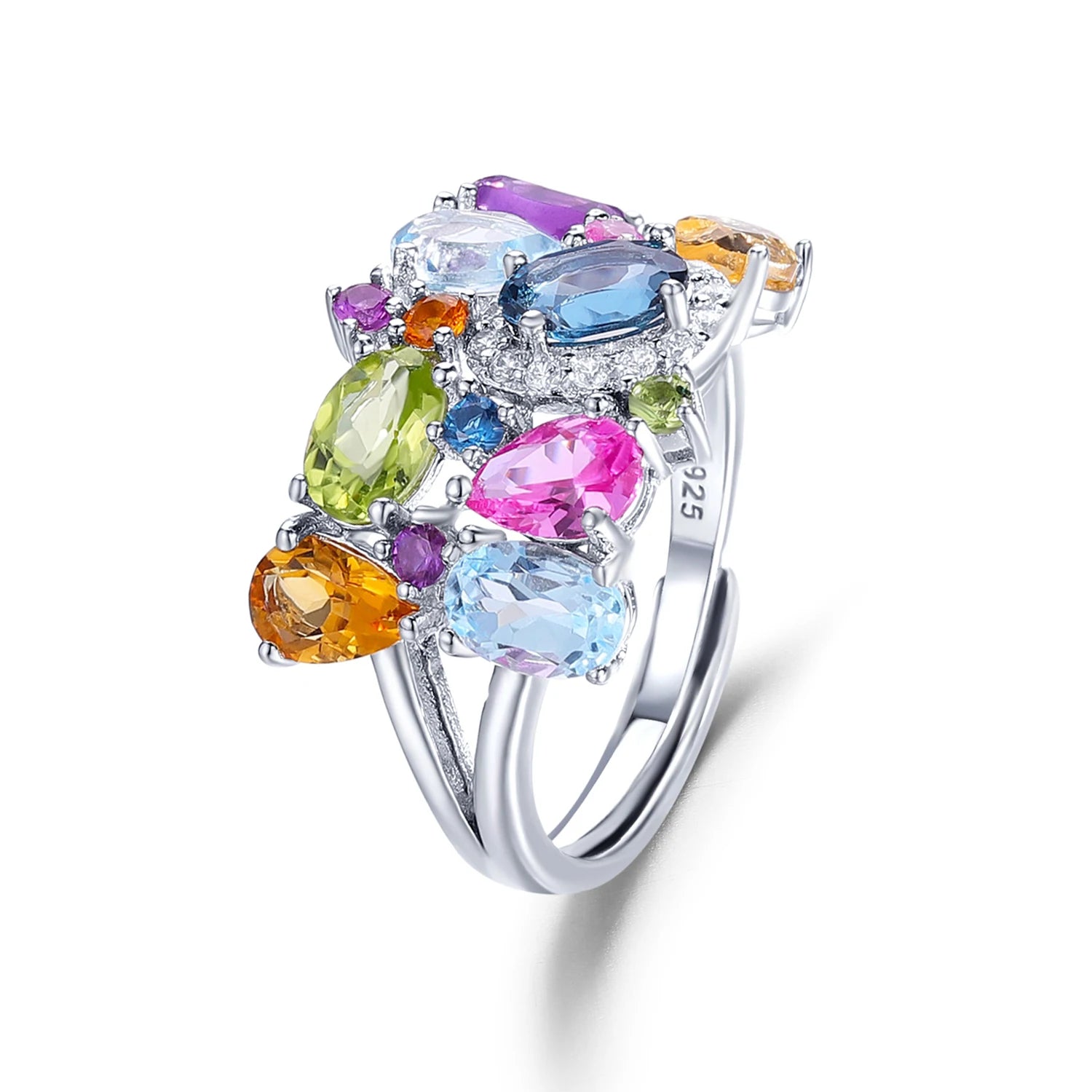 A4014 Abiding Fine Jewelry Wholesale Delicate 925 Sterling Silver Natural Mix Gemstone Adjustable Fashion Designs Ring