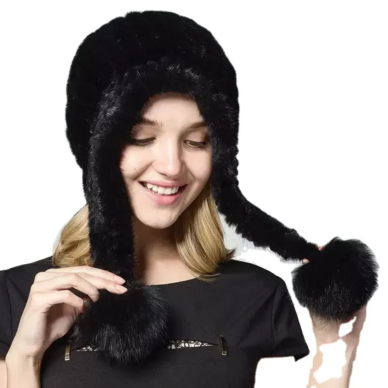 MWFur Factory Wholesale Hats for Winter Women Fashion Natural Mink Fur Hat Fashion Genuine Mink Fur Hat With Fox Ball