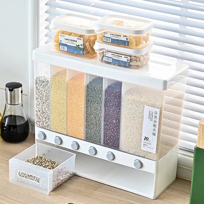 Wall-mounted PP Plastic Household Food Cereal Dispenser with Preservation 10kg Capacity Bulk Grain Storage Box