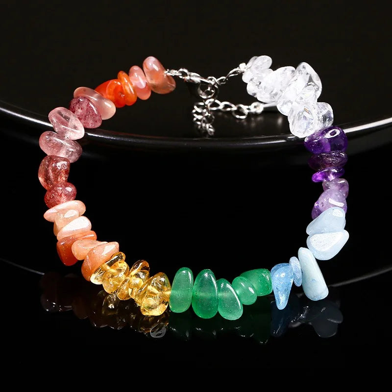 Fashionable and Natural Seven-color Crystal Stone Bracelet with Feng Shui Style Mascot