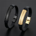 New Fashionable Vintage Handmade Leather Bracelet Stainless Steel Double bar Bending Card Personalized Carving Bracelet Jewelry