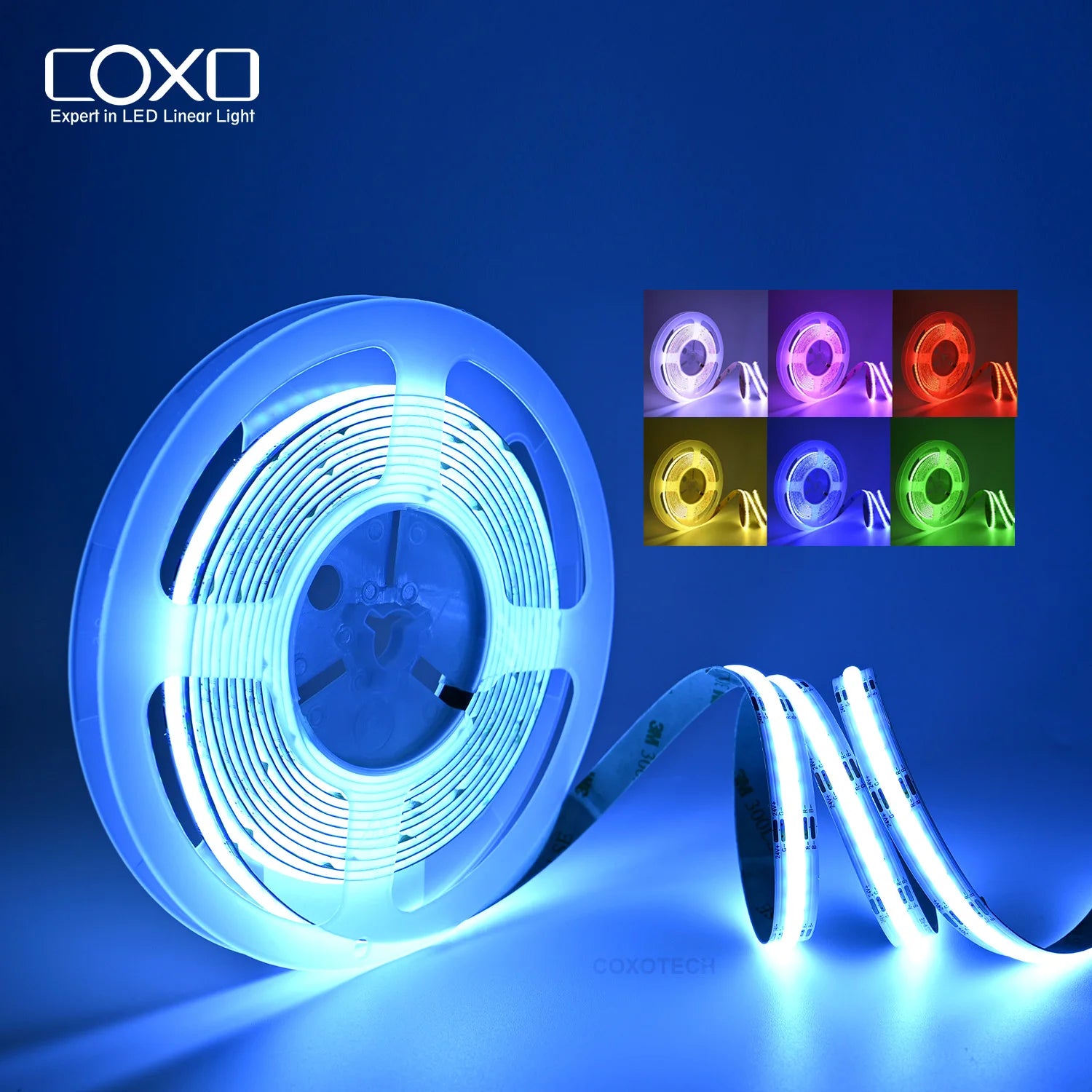 COXO Cob Rgb CCT Led Strip Light 15w High Quality 3M 9495LE Tape Colorful Smart 5m 24v Rgbw Rgb Cob Led Strip