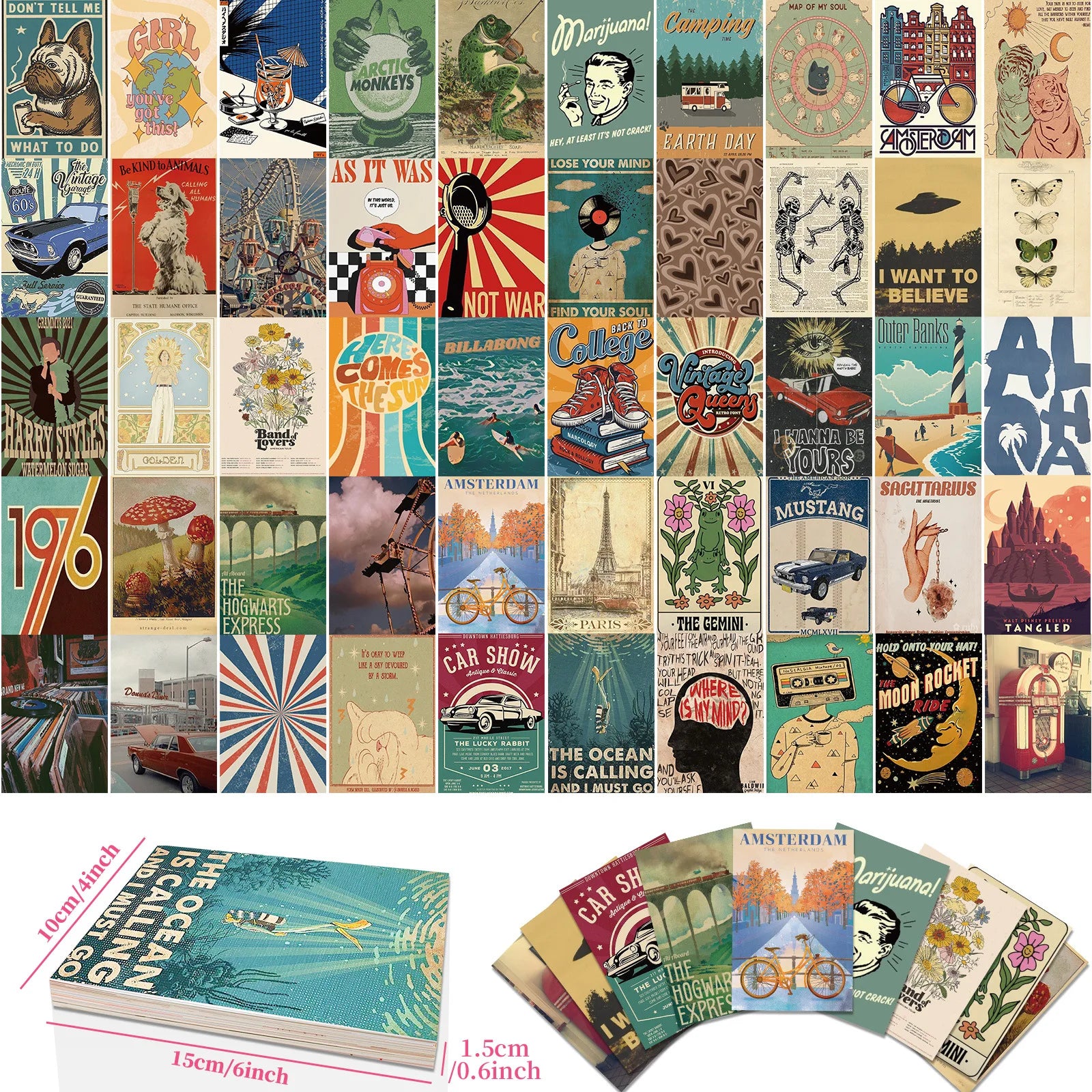 15CM 50PCS Funny car advertising nostalgic wall art collage vintage ad poster