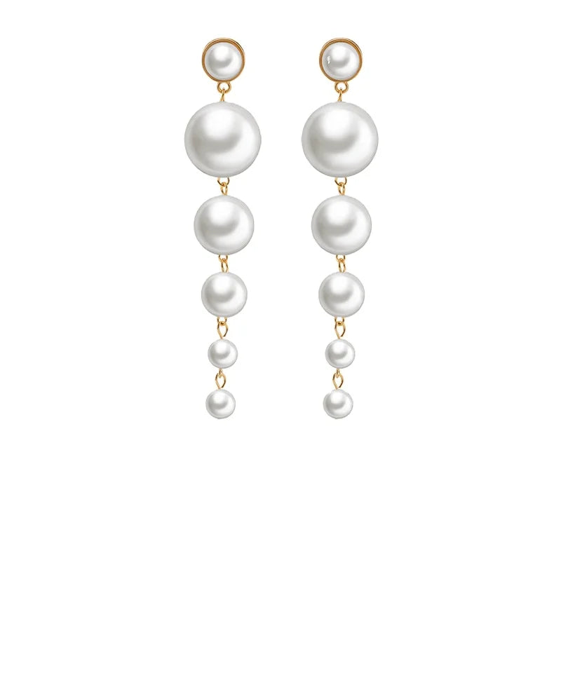 New Style Elegant Large String String Pearl Earrings Long
