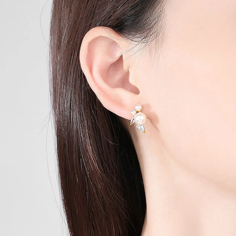 SLBRIDAL Ins Style Fashion CZ Crystal Pearls Girls Stud Earrings Trendy Cubic Zircon Women Earrings Bridal Wedding Drop Earrings