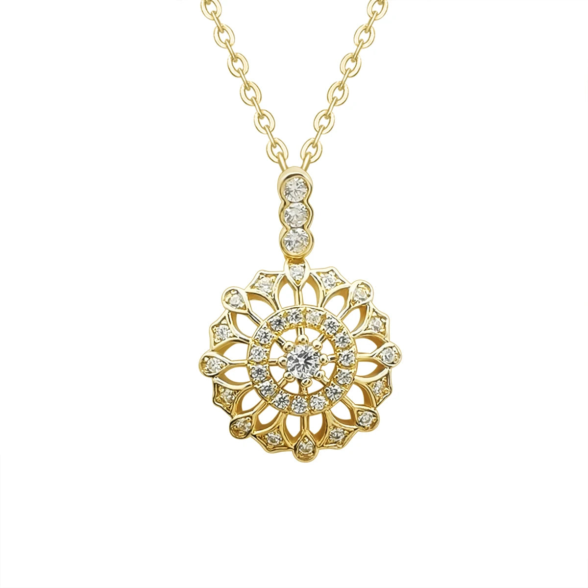 9K Real Yellow Gold Necklace for Ladies Trendy Sunflower CZ Bridal Party Jewelry with Main Stone Zircon for Engagement