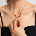 Summer Shell Natural Stone Round 18K Gold Plated Stainless Steel Pendant Necklace for Women
