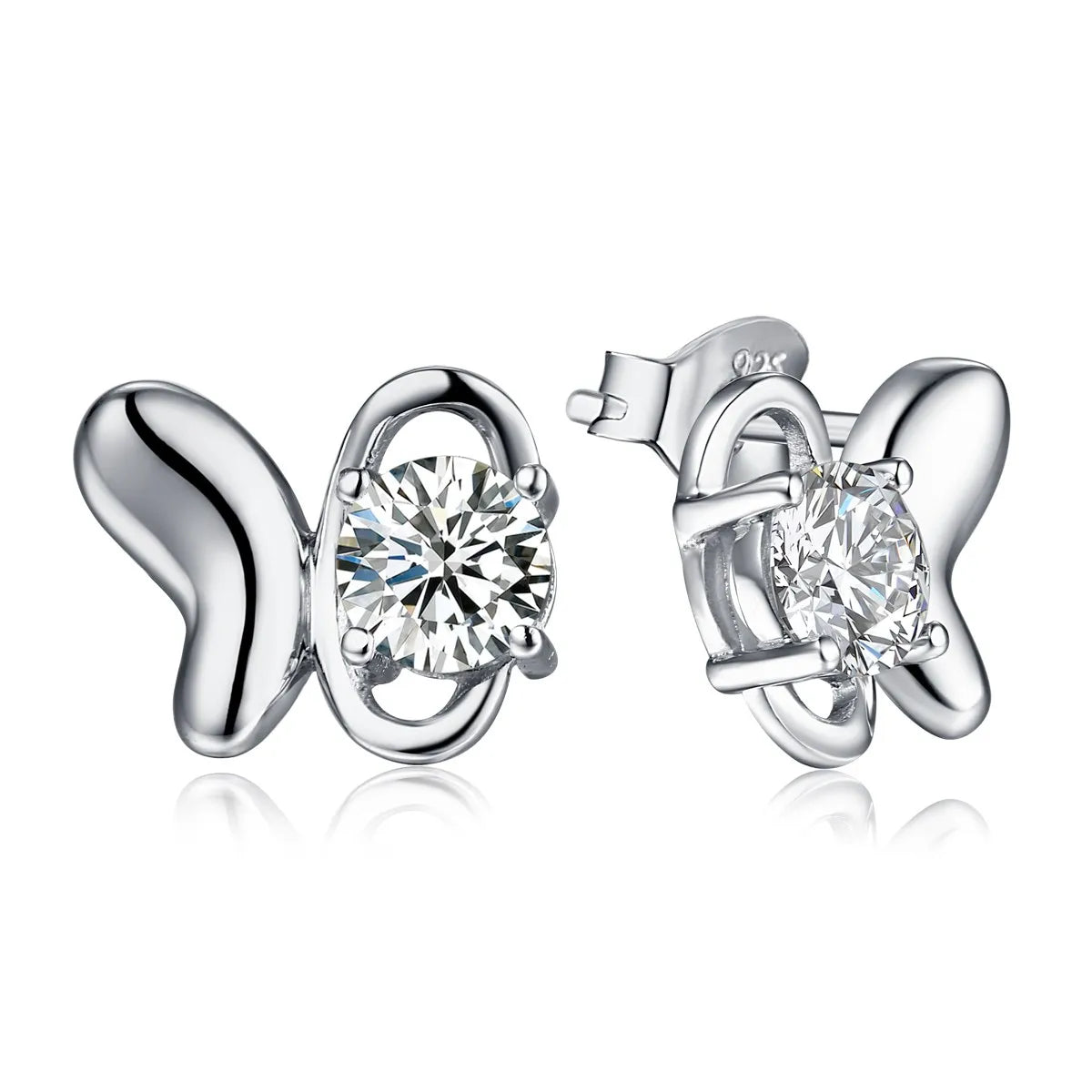 New Simple S925 Sterling Silver Butterfly Stud Earrings Women'S Niche Design Double Layer Earrings