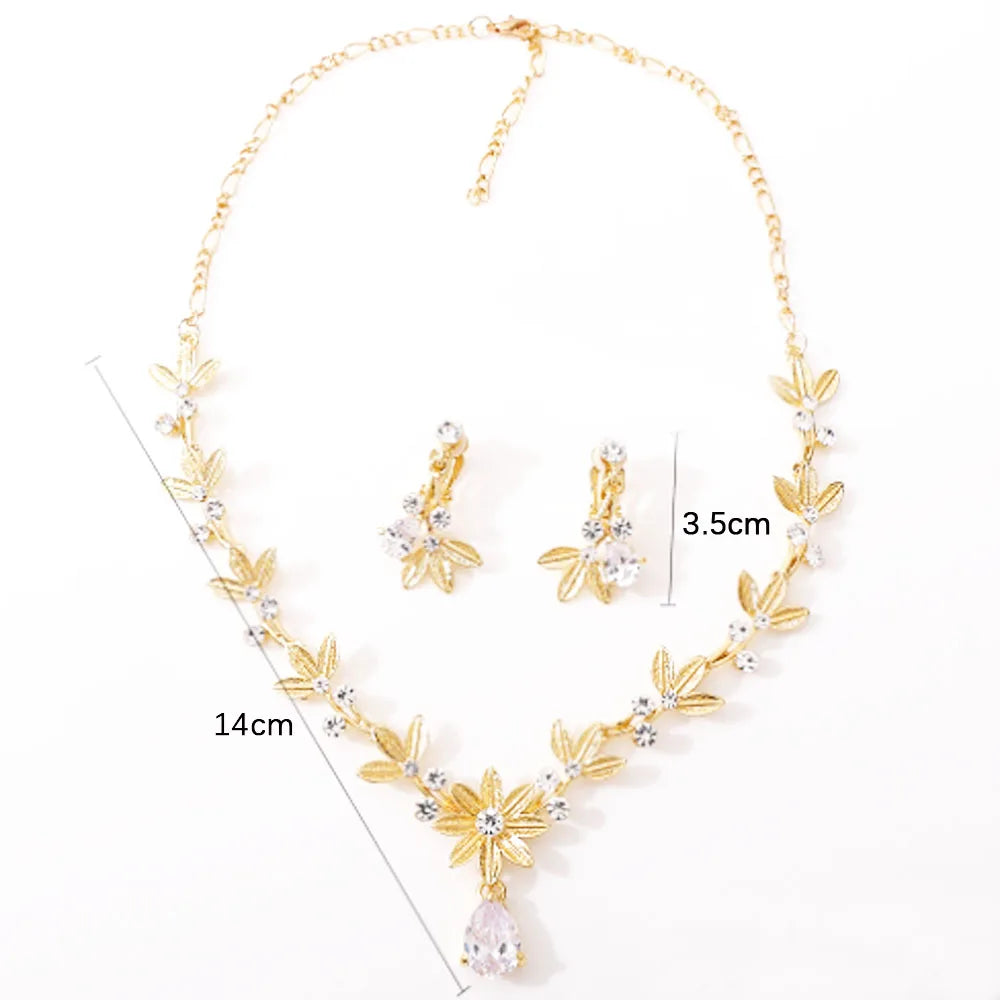 Fashion Elegant clear Zircon Rhinestone Glass Crystal Female Sparkling Jewelry Necklace Earring Set for Women Wedding Party