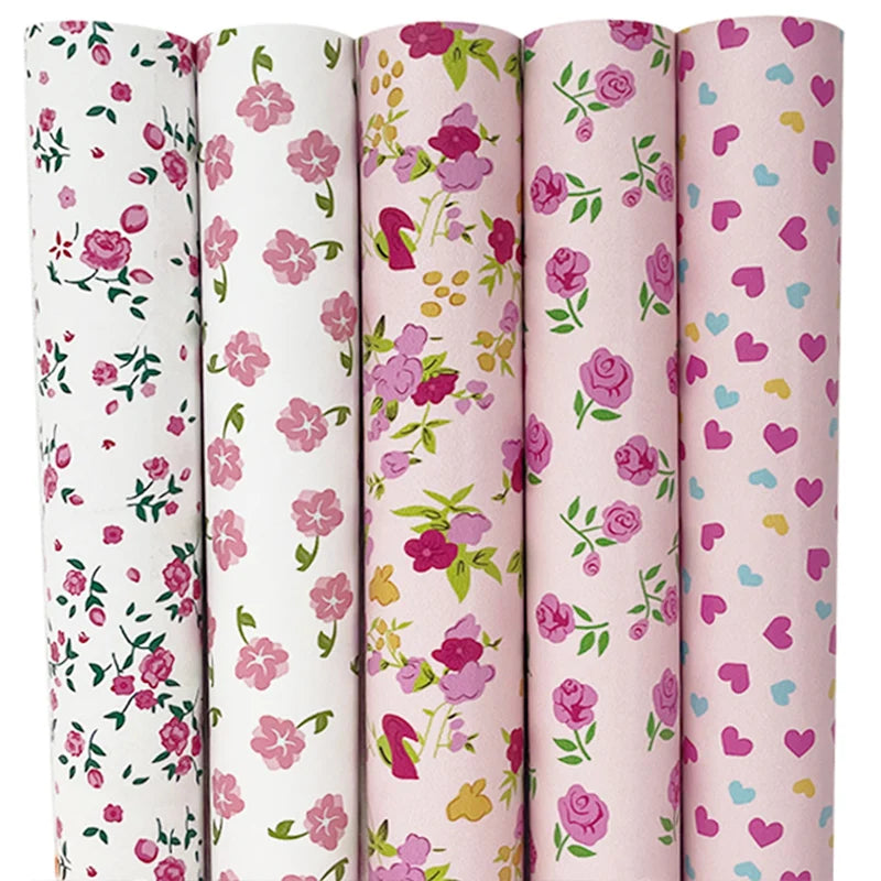 Wholesale Faux Leather 0.95mm Printing Thickness Small Floral Pattern Leather for Making Making Crafts Bows PU Leather